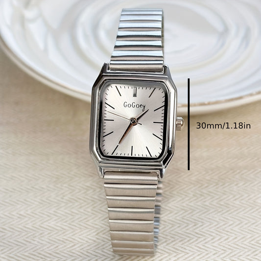 1pc Women Gold Stainless Steel Strap Fashion Square Dial Quartz Watch, for Daily Life, Holiday gift