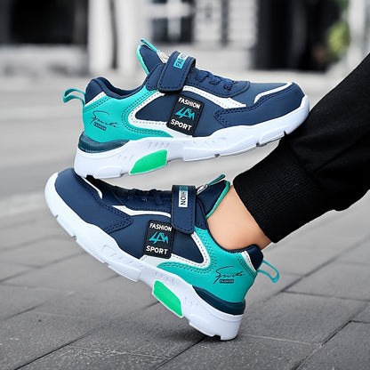 Boys' Lightweight Running Shoes with Closure - Stylish Low-Top Sneakers, Navy Blue & Teal Accents, EVA Cushioned Sole for All-Season Outdoor Activities, Youngsters Running Shoes, Allseason Footwear, Modern Sneakers, Fabric Li