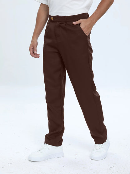 Men's Classic Dress Pants - Solid Color, Polyester & Spandex Blend, Machine Washable, No Stretch Fabric with Faux Pockets - Perfect for Business Casual