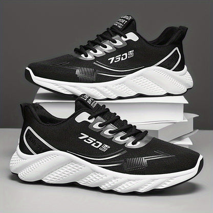 Men's Lightweight Sneakers - Non-Slip PVC Sole, Cushioned EVA Insole - White/Blue Accent Low-Top Sneakers for Gym, Running, Everyday - All-Season Lace-Up Athletic Footwear - Model HX-3, Sports Activities, Sporty Design, Secur