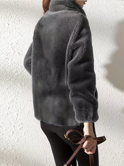 Plus Size - New Women'S Fleece Jacket, Winter Cardigan Sweatshirt, Thick And Warm Double-Sided Coral Fleece, Loose And Stylish Outerwear.