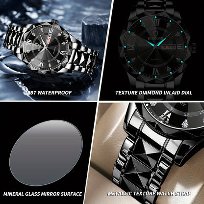 Men'S Casual Business Waterproof Date Quartz Watch with Luminous Hands and Dial - Stainless Steel Band, IP67 Rating, Date Display, Casual Business Watch | Minimalist Watch | Quartz Movement