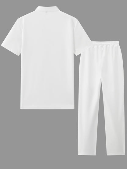 Men'S Two-Piece Set Featuring a Short-Sleeve Cardigan with Pockets And Drawstring Pocket Long Pants, Perfect for a Clean And Comfortable Summer.