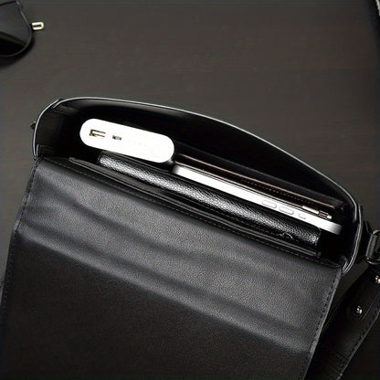 caivektine Men's Stylish Black Crossbody Bag - Adjustable Strap, Quilted Grid Design, Casual Business Shoulder Bag for Everyday Outings, Casual Business Bag | Sleek Modern Bag | Adjustable Strap Bag, Small Crossbody Bag