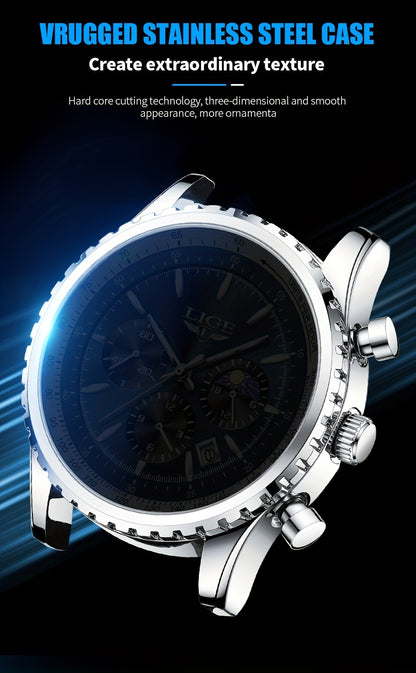 LIGE Top Brand Luxury New Quartz Watch for Women, Luminous Fashion Timepiece for Ladies, Date Chronograph Sports Wristwatch, Men'S Watch