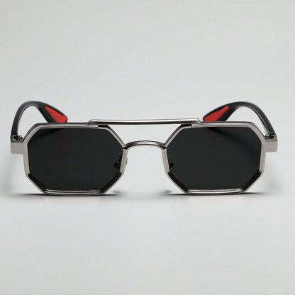 Unisex Geometric Metal Frame Fashion Glasses - Double Beam Design Decorative Eyewear for Everyday Casual Wear, Lightweight & Durable, Black Lenses, Stylish Accessory