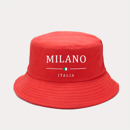 1pc MILANO ITALY Printed Bucket Hat - Lightweight Breathable Sun Hat with Italian Flag Design, Foldable Fisherman Cap for Men & Women, Outdoor Sports Travel, Spring Summer (Black/White), Vacation Headwear