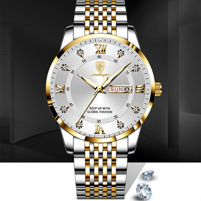 POEDAGAR Classic Men'S Stainless Steel Quartz Watch, IPX8 Luminous Weekly Calendar Watch for Men, Perfect Gift Option, Suitable for Women