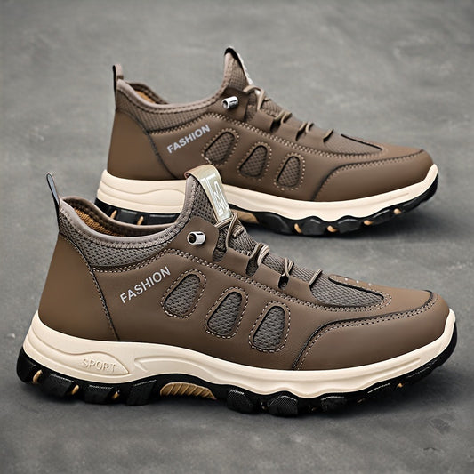 Men'S Breathable Comfortable Casual Low-Top Sneakers - Stylish Woven Knit Design, Lightweight Skate Shoes for All Seasons, Brown & Beige Colorway, Slip-On with Elastic Straps, Round Toe, PVC Sole, Fabric Lining, Casual Footwe