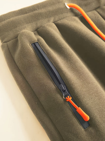 2pcs Men's Solid Color Hooded Long Sleeve Sweatshirt and Jogger Set, Suitable for Spring, Autumn, and Winter Sports Casual Outfit