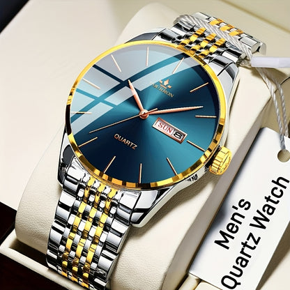 An Ideal Choice For A New FOURRON Brand Men's Luxury Stainless Steel Strap Simple Dial Quartz Watch With Date Calendar, Trendy Fashion Sports Casual Lifestyle Travel Multi-function Watch, Ideal For Friends' Birthdays, Holiday