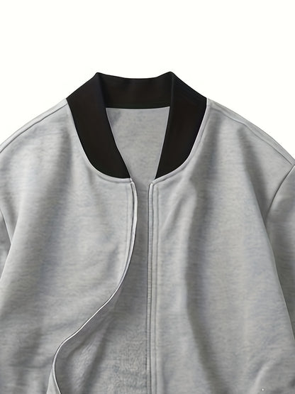 Men's Casual Polyester Sports Suit, Solid Color, Non-Stretch Fabric, Regular Fit, Baseball Collar Jacket and Sweatpants, Suitable for Spring/Autumn - Braided Eyelash Set