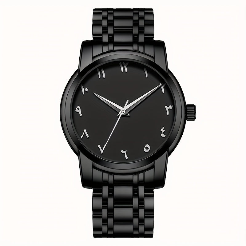 Men's Casual Arabic Numerals Quartz Watch - Scratch-Resistant HD Dial, IPX7 Waterproof, Stainless Steel Strap, Black & Golden Accents - Perfect Gift for Birthdays, Holidays & Family Reunions, Reliable Timepiece, Contemporary