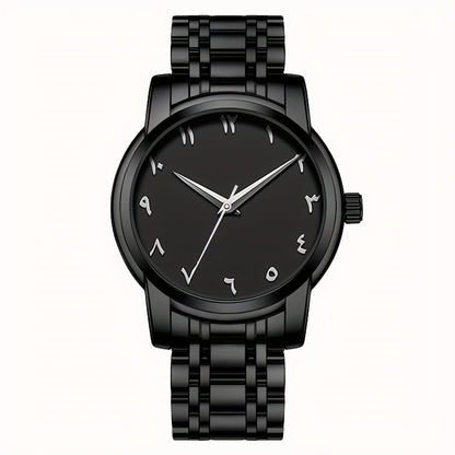 Men's Casual Arabic Numerals Quartz Watch - Scratch-Resistant HD Dial, IPX7 Waterproof, Stainless Steel Strap, Black & Golden Accents - Perfect Gift for Birthdays, Holidays & Family Reunions, Reliable Timepiece, Contemporary