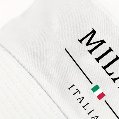 1pc MILANO ITALY Printed Bucket Hat - Lightweight Breathable Sun Hat with Italian Flag Design, Foldable Fisherman Cap for Men & Women, Outdoor Sports Travel, Spring Summer (Black/White), Vacation Headwear