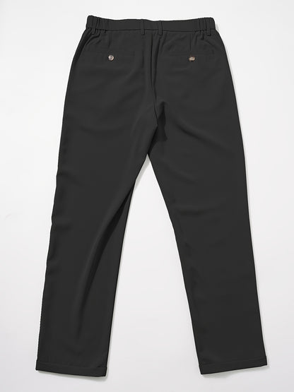 Men's Sleek Solid Color Dress Pants - Polyester, Mid-Rise with Pockets, Ideal for Office & Casual Wear in Spring/Summer, Non-Stretch Fabric