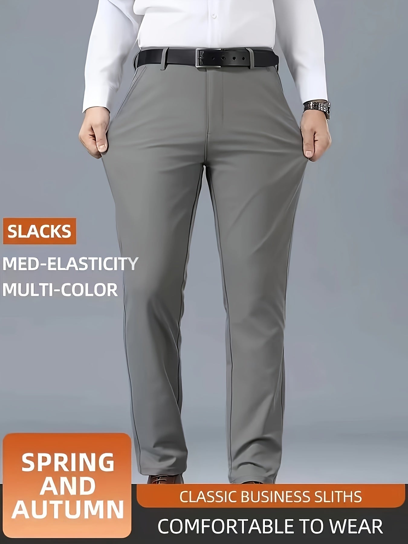 Men's Casual Solid Color Dress Pants - Polyester Blend, Woven, Regular Fit, All-Season Comfort, Adult Suit Pants