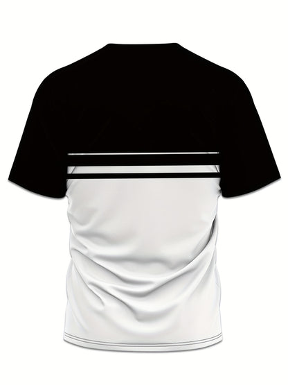 Men'S Casual "Milano Italia" Graphic Tee & Shorts Set - Black & White, Breathable Summer Outfit with Drawstring Waist, Comfortable for Casual Attire, Casual Attire|Italianinspired Design|Stretchy Fabric