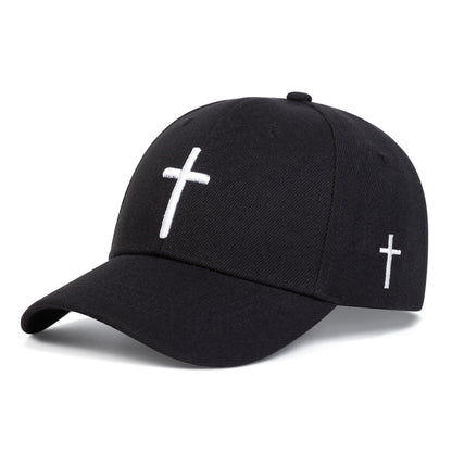 Adjustable Sun Protection Baseball Cap for Boys - Black with White Cross Design, Polyester, Fitted Closure, Ideal for Outdoor Activities, Travel, and Beach, Travel Headgear | Stylish Headgear | Adjustable Headgear