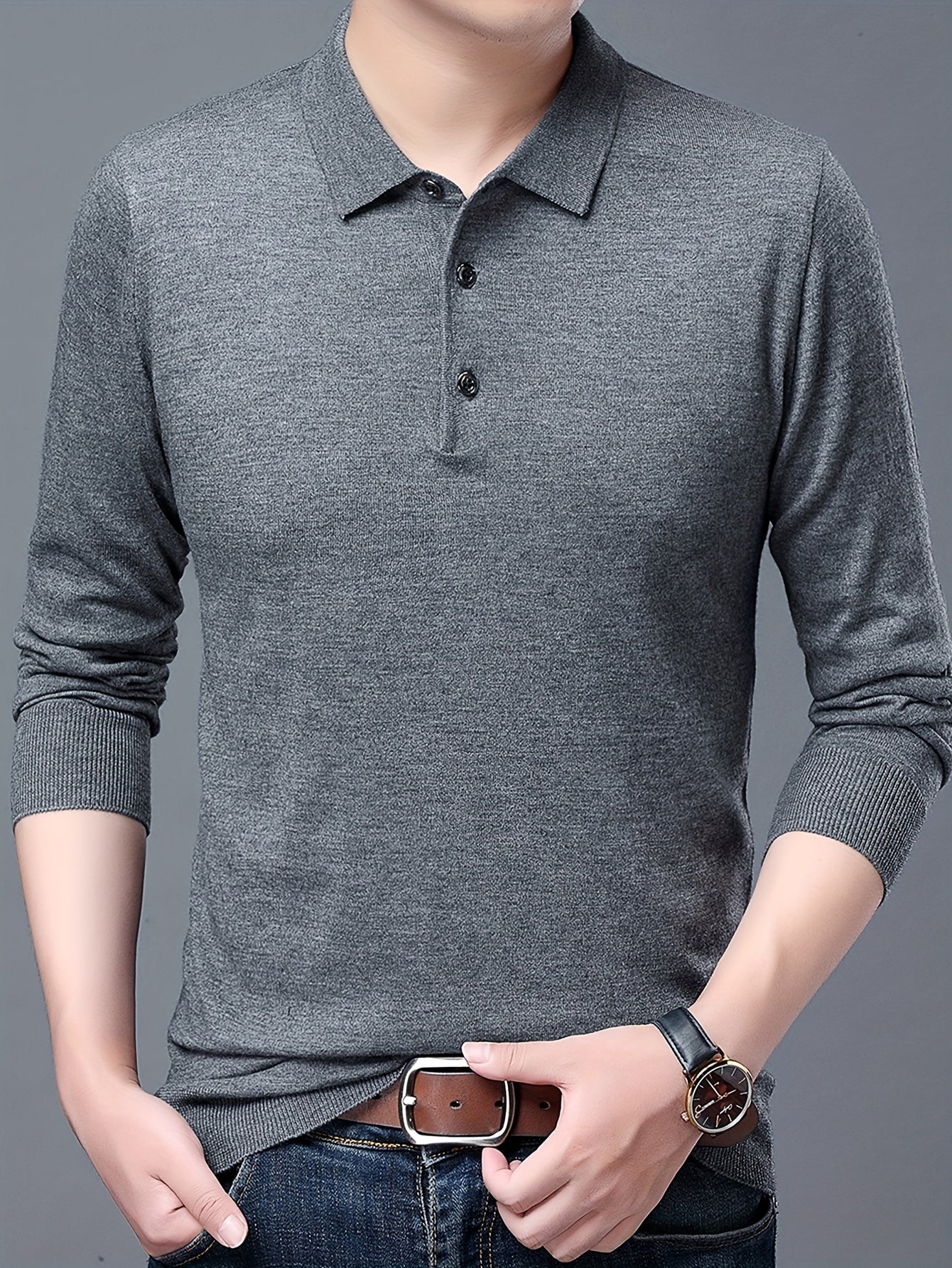 Men's 6% Wool Blend Thermal Long Sleeve Sweater Shirt - Anti-Pilling Casual Button-Up Collar Top for Layering, Soft Warm Pullover for Spring Fall Winter Outdoor & Casual Attire, Antipilling Fabric