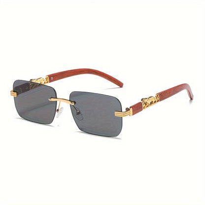 Cheetah Leopard fashion glasses For Women Men Rectangle Rimless Wood Grain Temple Sun Shades For Beach Party Travel