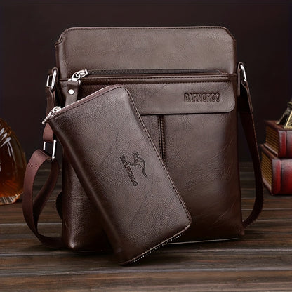 2pcs/set Men's Simple Business Shoulder Bag Crossbody Bag Portable Zipper Clutch Bag Gift For Men Father's Day Gift