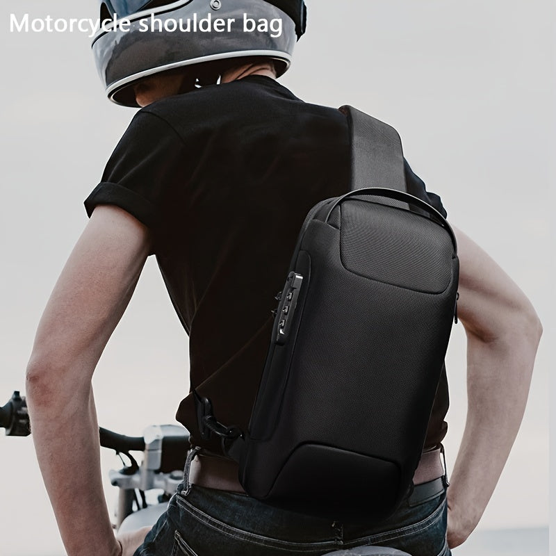 Oxford Fabric Waist Bag with USB Charging & Combination Lock - Sleek Black Crossbody for Men & Women, Ideal for Outdoor Activities & Motorcycle Riding, Perfect Valentine's or Father's Gift, Motorcycle Bag