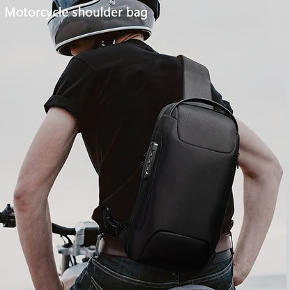 Oxford Fabric Waist Bag with USB Charging & Combination Lock - Sleek Black Crossbody for Men & Women, Ideal for Outdoor Activities & Motorcycle Riding, Perfect Valentine's or Father's Gift, Motorcycle Bag