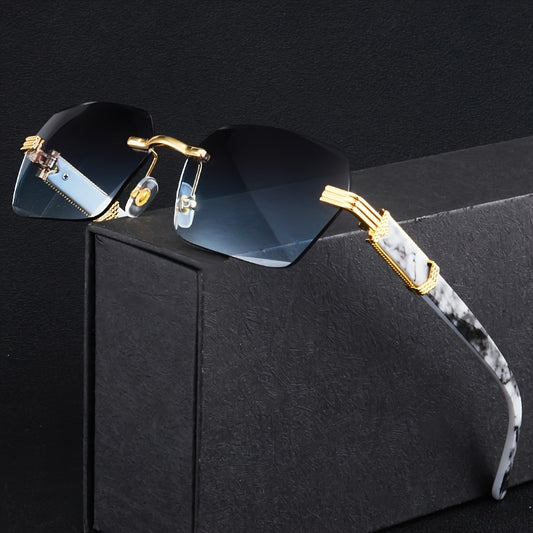2023 New Men's Frameless Retro Thickened PC Lens Metal Hinge Marble Pattern Sun Protection Fashion Glasses Trendy Fashion Shades