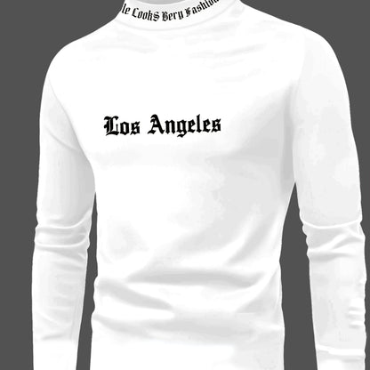 Men'S Long Sleeve Crewneck T-Shirt - Los Angeles Print, Soft Fabric, Casual Fit for Fall Sports & Fitness Activities, Weekend Casual Top | Trendy Casual Style | Smooth Texture Fabric