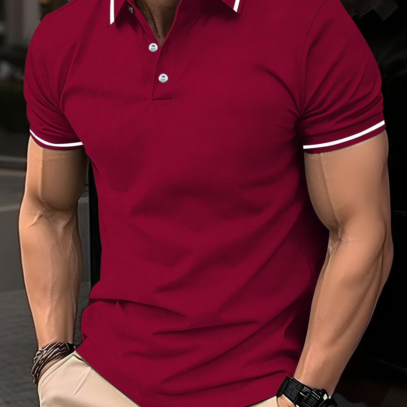 Men's Solid Golf Shirt, Casual Short Sleeve Lapel Shirt For Summer Outdoor