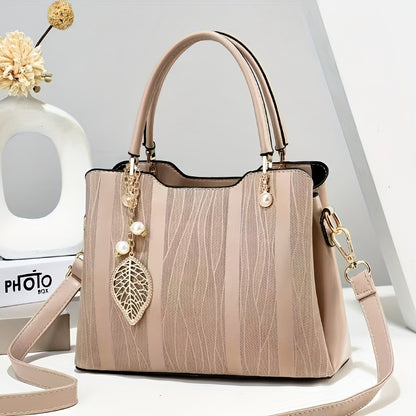Elegant Light Blue & White Braided Handbag with Adjustable Strap, Golden-Tone Hardware, And Floral Accents - Large Capacity, Versatile Shoulder Or Handbag for Women - Perfect Gift for Mom Or Family, Stylish Accessory, Polyest