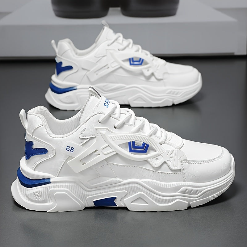 Men'S Stylish High-Top Sneakers - White with Blue Accents, Lace-Up Casual Shoes for Daily Wear, All-Season Comfort, Casual Footwear | High Top Sneakers | Durable Footwear
