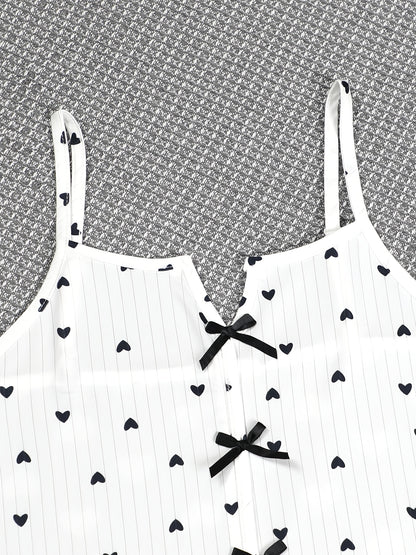 Women'S Pajama Set with Sexy Bow, Backless Love Letter Print & Elegant Long Pants, Comfortable Homewear for Spring/Summer/Fall - Polyester, No Collar, No Belt