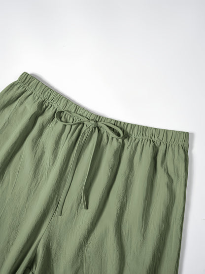 Women's Casual Solid Color Shorts with Faux Drawstring, Polyester, Machine Washable - All Seasons, Beach Pants, Leisure Style, ALL/Global/All
