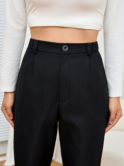 Women'S Black Straight-Leg Casual Trousers