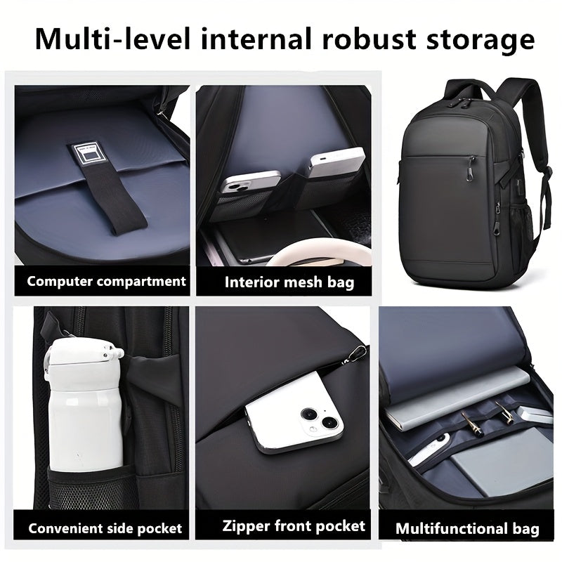 Men's Stylish Black Backpack - Multifunctional Business Laptop Bag with Adjustable Straps, Travel Compartments & Mesh Bottom for Daily Commute, Outdoor Adventures & Work, Business Backpack | Stylish Backpack | Secure Compartm