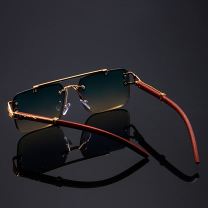Elegant Rimless Pilot-Style Fashion Glasses for Men & Women - Golden Leopard Print with Green Gradient Lenses, Lightweight Metal Frame, Ideal for Beach Parties & Travel
