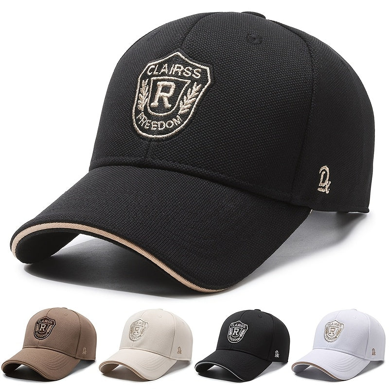 1pc CLAIRS R Embroidered Baseball Cap - Adjustable Lightweight Curved Brim Hat for Men & Women, Black with Golden Logo, Casual Outdoor Wear, Outdoor Headwear|Stylish Baseball Cap|Lightweight Ha