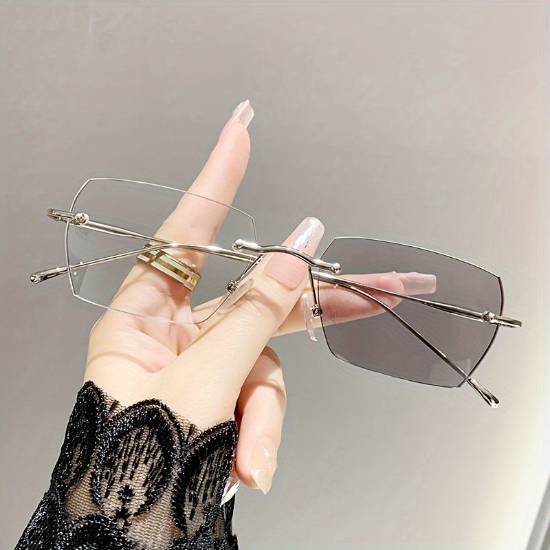 1pc Rimless Square Photochromic Glasses - Elegant & Lightweight, Color-Changing Lenses for Indoor/ Use, Ideal for Daily Wear, School, Business, & Special Occasions, Non-Prescription, Perfect Gift
