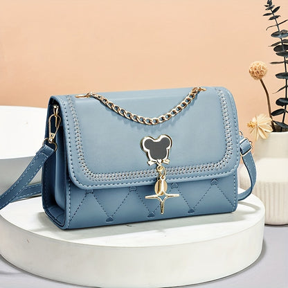 Fashion Crossbody Bag, Women's Embroidery Flap Purse, Chain Decor Shoulder Bag
