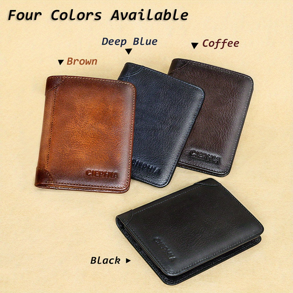 1pc CIEPHIA Vintage Genuine Leather RFID Blocking Wallet for Men - Slim, Multi-Functional ID & Credit Card Holder, Deep Brown with Embossed Logo, Ideal Gift for Valentine's Day
