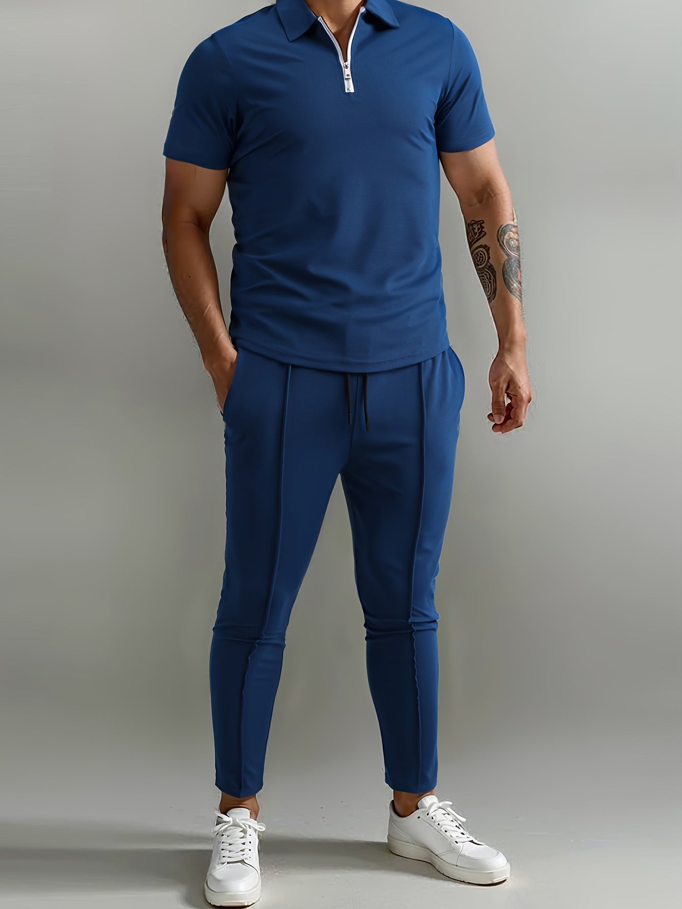 Men's Slim-Fit Casual & Joggers Set - Breathable Polyester, Short Sleeve, Summer Outdoor Wear
