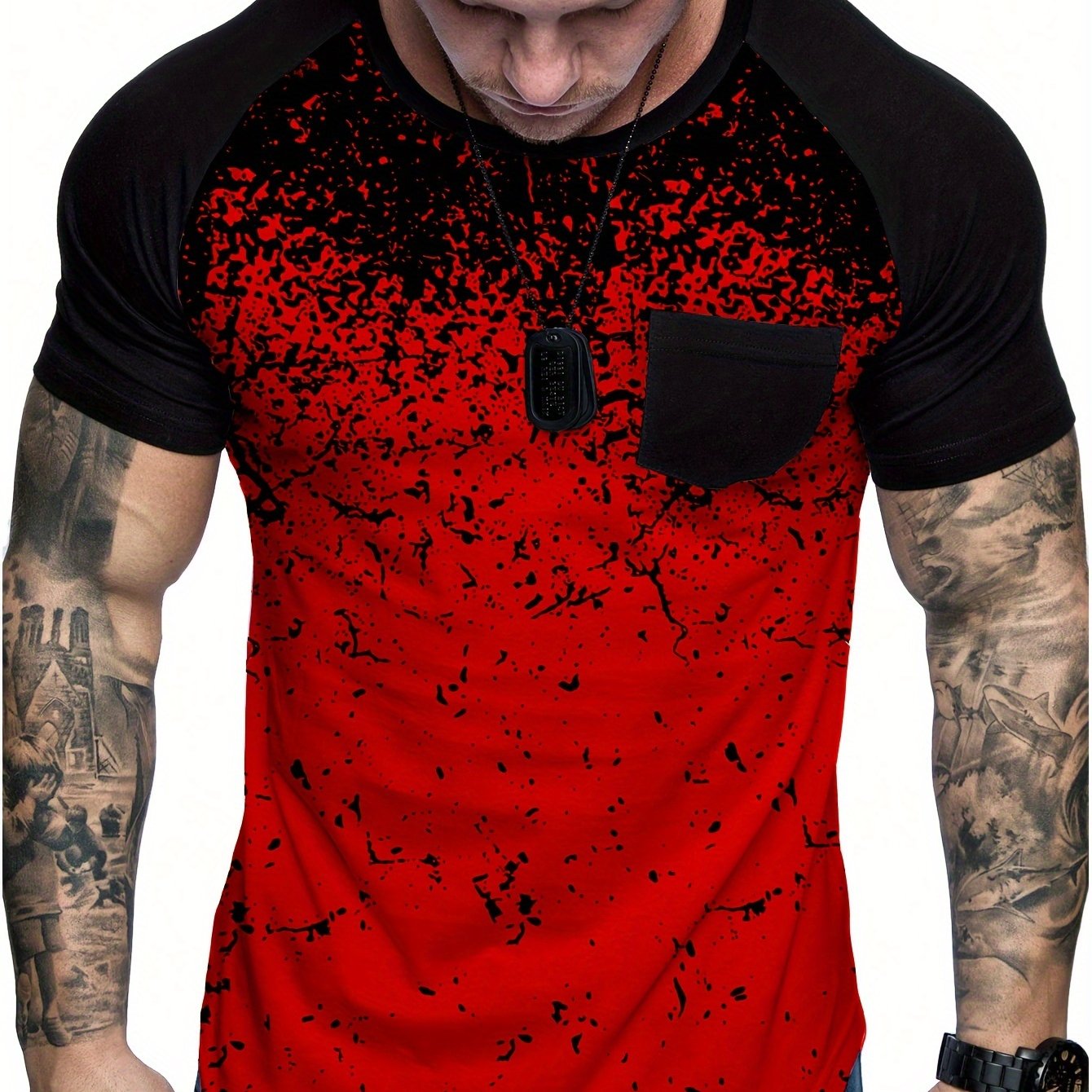 Chic Printed T-shirt, Men's Casual Street Style Stretch Round Neck Tee Shirt For Summer