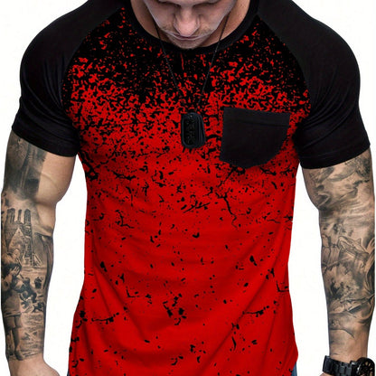 Chic Printed T-shirt, Men's Casual Street Style Stretch Round Neck Tee Shirt For Summer