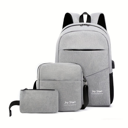 Nylon Three-Piece Set Backpack, Computer Bag, Large Capacity Middle School Book Bag