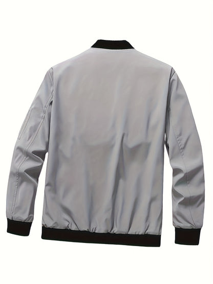 Men'S Casual Bomber Jacket - Maroon Zip-Up Baseball Coat with Black Trim, Long Sleeves, and Front Pockets for Casual Attire, Casual Outerwear | Stylish Casual Jacket | Polyester Lining