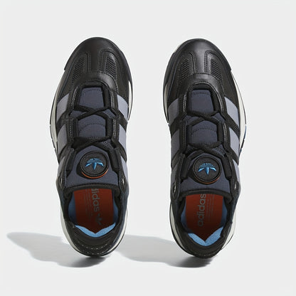 Adidas Niteball Low-Top Sneakers for Men & Women - Striped Casual Shoes with Genuine Leather Upper, Breathable Fabric Lining & Rubber Sole, Black/Blue/Orange Accents (FZ5742), Athletic Footwear, Modern Triptych Design, Durabl