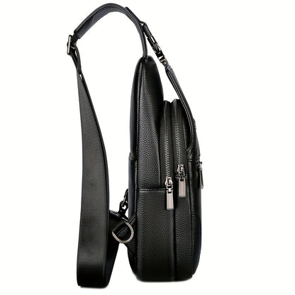 New Men'S Chest Bag 2024 Genuine Faux Leather Texture Crossbody Bag Casual Shoulder Bag Men'S Large Capacity Backpack Trendy
