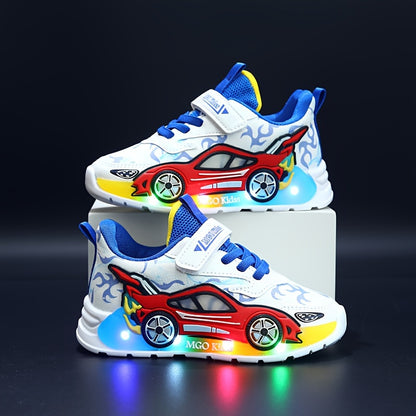 2024 Fall New Youngsters' Boys' Sports Shoes with Cartoon Flashing Lights - Youngsters' Light-Up Running Shoes, Thin, LED, for Ages 1-3-6, PVC Sole, EVA Insole, Hook & Loop Closure, Perfect for Casual Wear